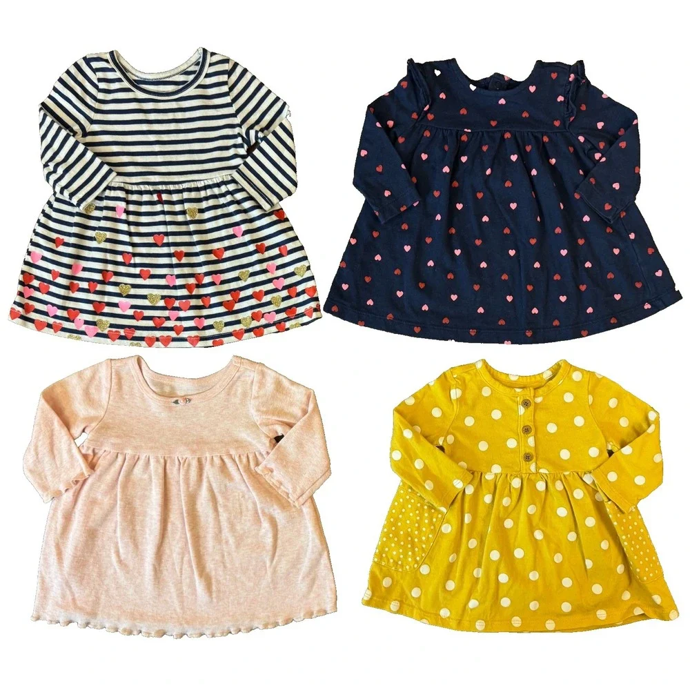 Carters Baby Girl‎ Clothes Lot 3 Months Dresses Outfits Fall Long Sleeved Hearts